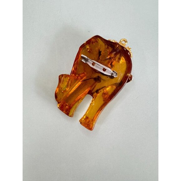 Vintage Amber Lucite Jeweled Ceremonial Elephant Gold Gilded Trim Brooch/pendant - Picture 4 of 7